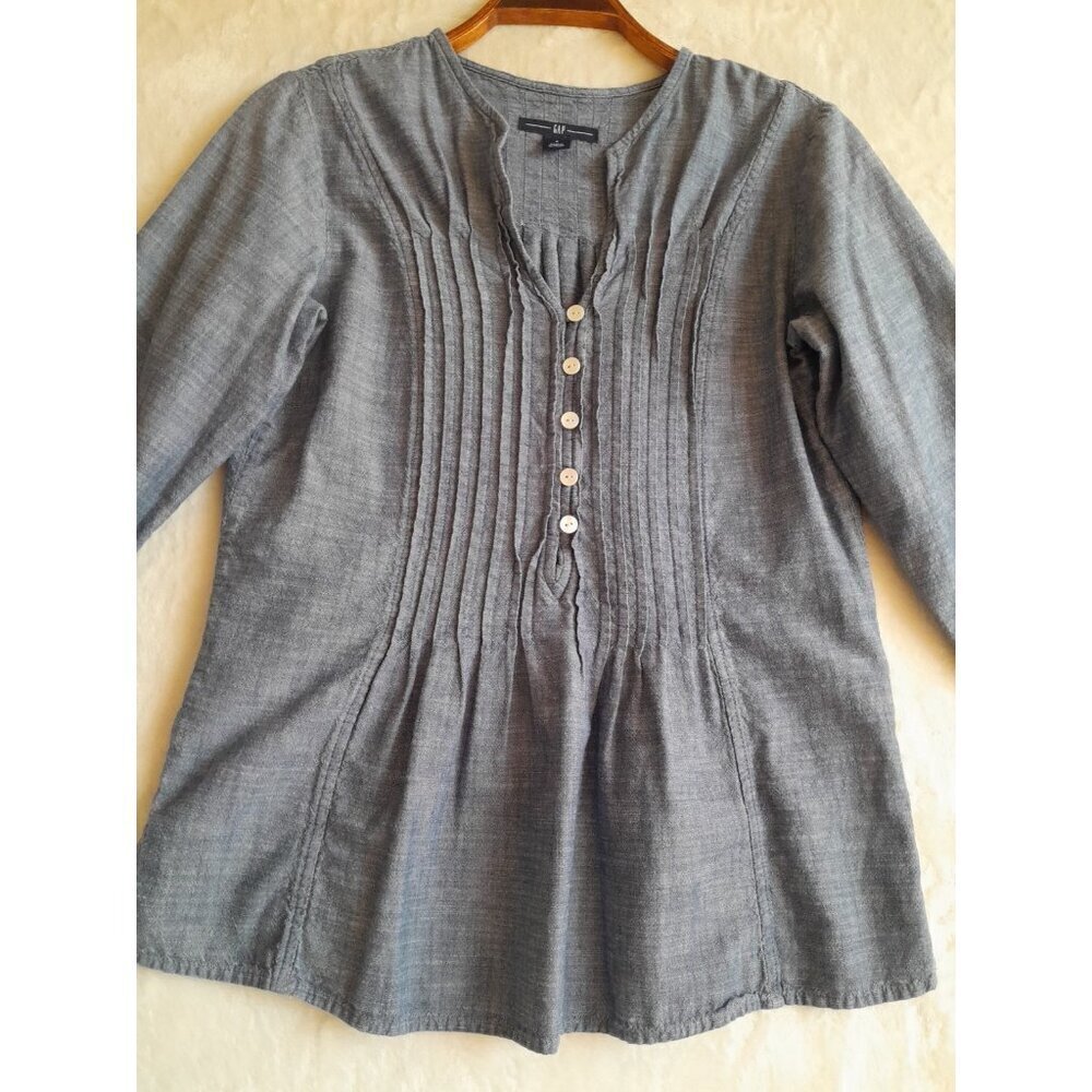 Gap Size Small Pintucked Prairie Cottagecore Casual Denim Shirt Blue
